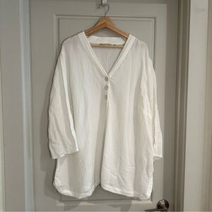 Soft Surroundings White Crinkle Wide Sleeve‎ Top Size 3X